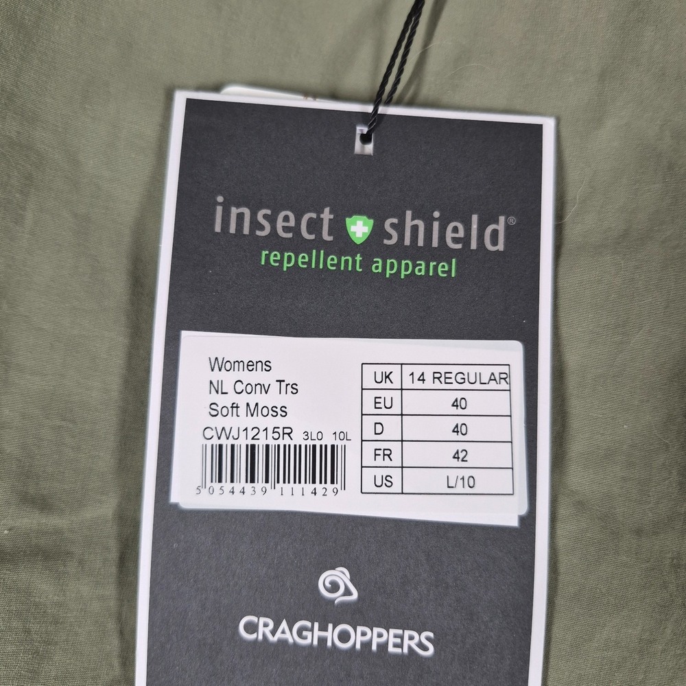 Craghoppers Convertible Pants Women's Large 10R Green Insect Shield Outdoors NWT - Picture 10 of 11